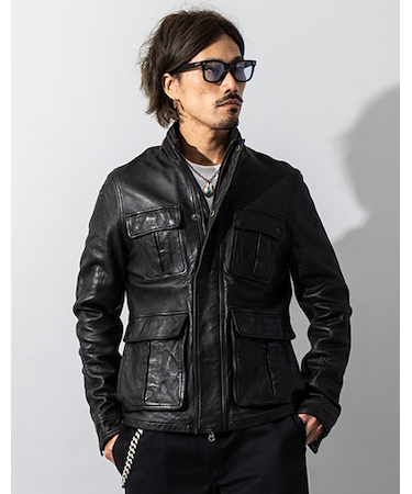 Liugoo Leathers 本革 フルベジ ビンテージ仕上げ M-65タイプ SFJ24B