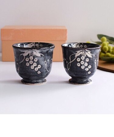 鼠志野 ぶどう 夫婦湯呑