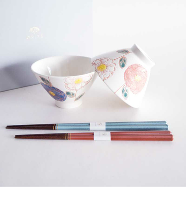 花飾り茶碗＆箸 ペア
