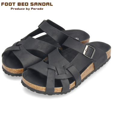 サンダル メンズ おしゃれ フットベッド 合皮 定番 コンフォートサンダル 黒 茶 カジュアル 本革インソール 夏 パレード Parade 2208