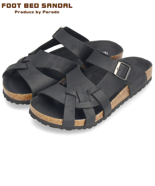 サンダル メンズ おしゃれ フットベッド 合皮 定番 コンフォートサンダル 黒 茶 カジュアル 本革インソール 夏 パレード Parade 2208