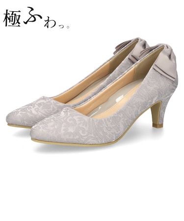 結婚式 パンプス 疲れない 太ヒール 靴 バックリボン  6センチヒール ベージュ ゴールド シルバー ブラック 黒 お呼ばれ 極ふわっ 18161