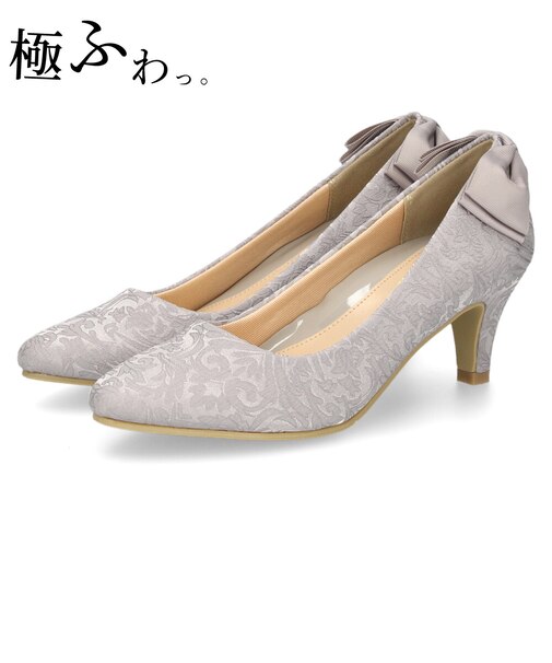 結婚式 パンプス 疲れない 太ヒール 靴 バックリボン  6センチヒール ベージュ ゴールド シルバー ブラック 黒 お呼ばれ 極ふわっ 18161