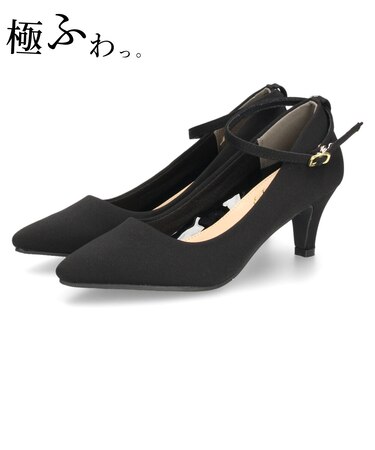 パンプス 結婚式 ストラップ 痛くない 二次会 パーティ 太ヒール 6センチヒール レース アンクルストラップ 19038 極ふわっ Parade レディース