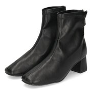  レディース ショート ヒール スクエアトゥ ストレッチ 走れる 歩きやすい 5050 黒 ブラック ストレッチブーツ Parade 5cmヒール 美脚 足長効果 太めヒール