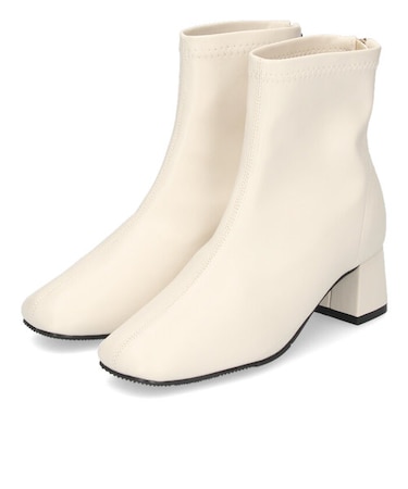  レディース ショート ヒール スクエアトゥ ストレッチ 走れる 歩きやすい 5050 黒 ブラック ストレッチブーツ Parade 5cmヒール 美脚 足長効果 太めヒール