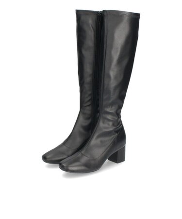 ロングブーツ ストレッチ ブーツ レディース ヒール 黒 ブラック 6274 スエード チャンキー スクエアトゥ 細身 スリム 太ヒール 軽量 靴 Parade