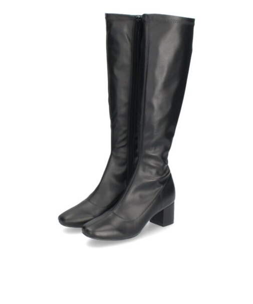 ロングブーツ ストレッチ ブーツ レディース ヒール 黒 ブラック 6274 スエード チャンキー スクエアトゥ 細身 スリム 太ヒール 軽量 靴 Parade