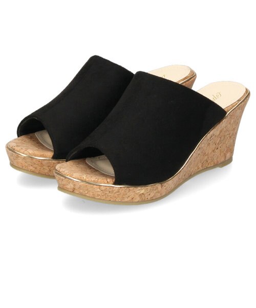 黒 ウェッジソールサンダル サンダル レディース 厚底 クッション ウェッジソール 黒 ブラック