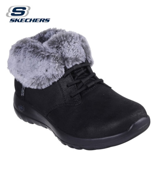 スケッチャーズ スリップインズ レディース ブーツ 防寒 黒 ショートブーツ ファー アンクル丈 144803 ブラック トープ SKECHERS