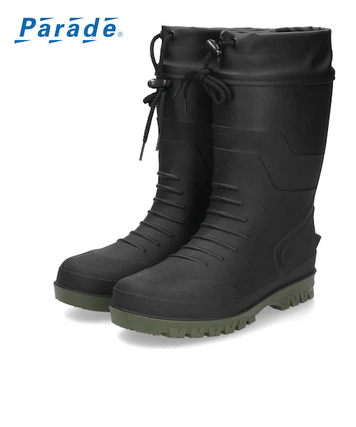 長靴 メンズ ハーフ 軽量 防水 農作業 屈曲性 柔軟性 雪 滑りにくい 除雪 レインブーツ ガーデニング Parade 5901 ブラック 黒