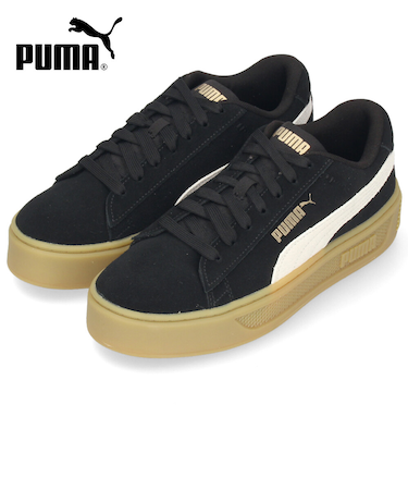 プーマ スニーカー レディース 厚底 白 黒 シューズ スマッシュプラットフォーム V3 PUMA 391942 本革 ローカット