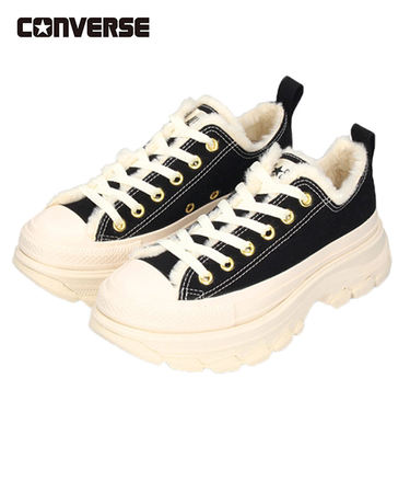 コンバース スニーカー  レディース 厚底 もこもこ ふわふわ TREKWAVE BOA 31313180 31313181 ローカット CONVERSE 黒 　ブラック クリーム