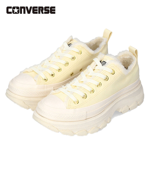 コンバース スニーカー  レディース 厚底 もこもこ ふわふわ TREKWAVE BOA 31313180 31313181 ローカット CONVERSE 黒 　ブラック クリーム
