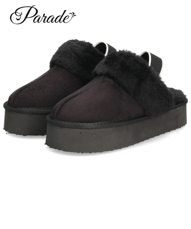 サンダル 冬サンダル サボ レディース 厚底 Parade パレード 92802 ブラック キャメル 黒 茶 ファー付き バックストラップ ゴム