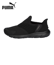 プーマ スニーカー メンズ レディース スリッポン 靴 PUMA ソフトライド フレックス イーズイン ワイド ランニングシューズ 黒 軽量 幅広 309902 ブラック グレー