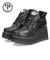 ヨースケ YOSUKE レディース 厚底スニーカー 3E 幅広 6310021 黒 ブラック 靴 7cm レースアップ サイドジップ