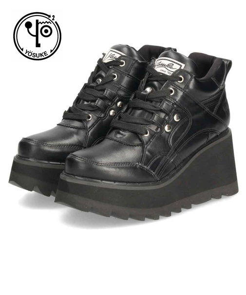 ヨースケ YOSUKE レディース 厚底スニーカー 3E 幅広 6310021 黒 ブラック 靴 7cm レースアップ サイドジップ