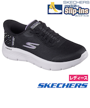 スケッチャーズ スリップインズ レディース スニーカー ハンズフリー スリッポン ウォーキングシューズ SKECHERS Slip-ins ゴー ウォーク フレックス クリスタ 125502 ブラック ピンク 靴 履きやすい ゴム紐 ノーマル幅 黒