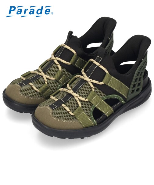 メンズ サンダル かかと付き 手を使わず履ける シューズ カジュアル おしゃれ 履きやすい ハンズフリー 靴 スポーツサンダル グルカサンダル 黒 パレード 70603 70604 70612 70613 Parade