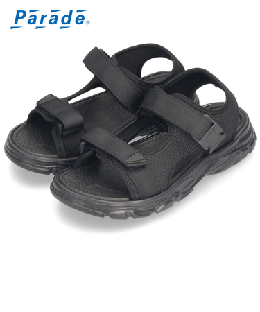 メンズ サンダル カジュアル 黒 かかと付き スポーツサンダル 軽量 歩きやすい 面ファスナー 調節可能 ブラック カーキ パレード 52101 Parade