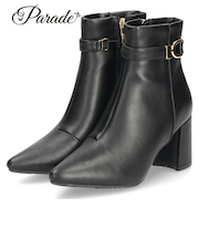 ショートブーツ レディース ブーツ 靴 バックル ファスナー付き ポインテッドトゥ ヒール 7cm 歩きやすい パレード 52902 Parade