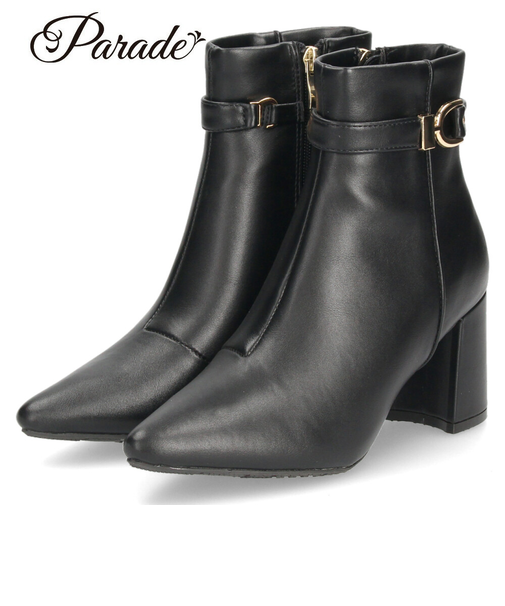 ショートブーツ レディース ブーツ 靴 バックル ファスナー付き ポインテッドトゥ ヒール 7cm 歩きやすい パレード 52902 Parade