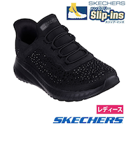 スケッチャーズ スリップインズ レディース スニーカー 靴 スリッポン クッション性 ノーマル幅 SKECHERS Slip-ins BOBSSQUAD ボブススクワッド カオス-デイリーグリッツ 117622 ブラック 黒
