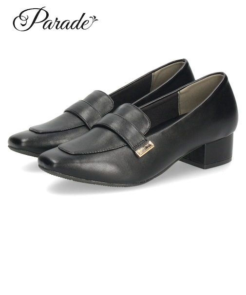 ローファー レディース 靴 ベルトロファーパンプス 防水 晴雨兼用 スクエアトゥ ゴールド金具 合皮 歩きやすい 通勤 通学 オフィス ブラック ブラウン パレード 51105 Parade