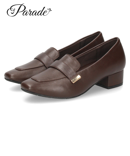 ローファー レディース 靴 ベルトロファーパンプス 防水 晴雨兼用 スクエアトゥ ゴールド金具 合皮 歩きやすい 通勤 通学 オフィス ブラック ブラウン パレード 51105 Parade