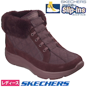 スケッチャーズ スリップインズ レディース ブーツ ショート 黒 防滑 撥水 軽量 防寒ブーツ SKECHERS Slip－ins オン ザ ゴー アンコール 144841 暖かい 滑らない ゴム紐 ノーマル幅
