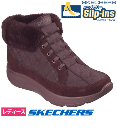 スケッチャーズ スリップインズ レディース ブーツ ショート 黒 防滑 撥水 軽量 防寒ブーツ SKECHERS Slip－ins オン ザ ゴー アンコール 144841 暖かい 滑らない ゴム紐 ノーマル幅