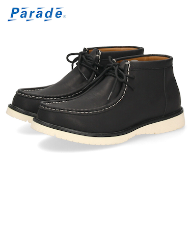 ブーツ メンズ モカシン 防水 カジュアル モカシンブーツ ブラック ブラウン 黒 茶 靴 レースアップ 通勤 通学 普段使い ショートブーツ ファッション かっこいい おしゃれ パレード 4831 Parade