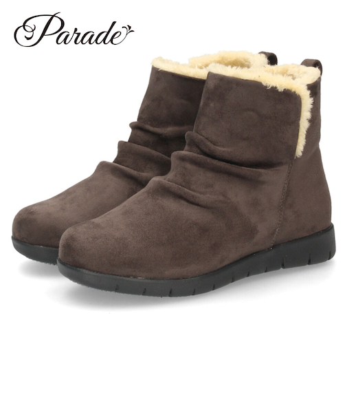 ブーツ レディース 幅広 防水 靴 ショートブーツ 3E あったかい 保温 黒 ブラック 履きやすい おしゃれ かわいい シンプル ローヒール 冬 晴雨兼用 パレード 52909 Parade