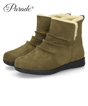 ブーツ レディース 幅広 防水 靴 ショートブーツ 3E あったかい 保温 黒 ブラック 履きやすい おしゃれ かわいい シンプル ローヒール 冬 晴雨兼用 パレード 52909 Parade