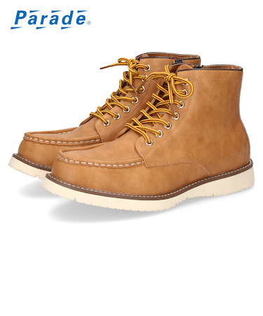 ブーツ メンズ 防水 防滑 黒 ハイカット 紐 レースアップ ブラック ブラウン 合皮 雨 雪 歩きやすい 滑りにくい パレード 4830 Parade