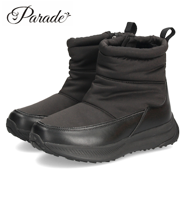 ブーツ レディース スノーブーツ ジップアップ 靴 ショートブーツ 保温 防水 撥水 防寒 防滑 黒 ブラック パレード 52912 Parade