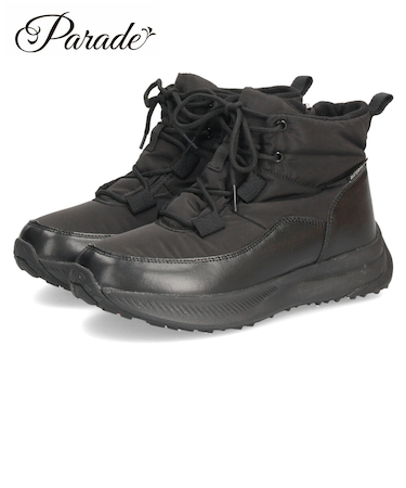 ブーツ レディース スノーブーツ サイドジップ 靴 ショートブーツ 保温 防水 撥水 防寒 防滑 黒 ブラック 冬 パレード  52913 Parade レースアップ