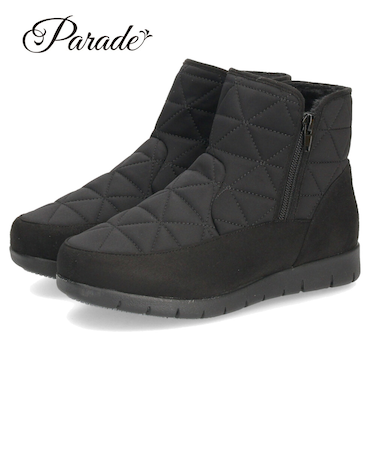 ショートブーツ レディース ブーツ 防水 防寒 幅広 3E ゆったり 黒 ブラック 晴雨兼用 あたたかい 履きやすい サイドジッパー パレード 52901 Parade