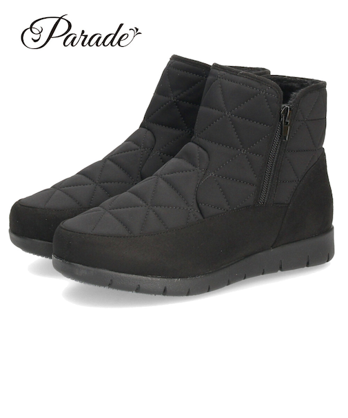 ショートブーツ レディース ブーツ 防水 防寒 幅広 3E ゆったり 黒 ブラック 晴雨兼用 あたたかい 履きやすい サイドジッパー パレード 52901 Parade