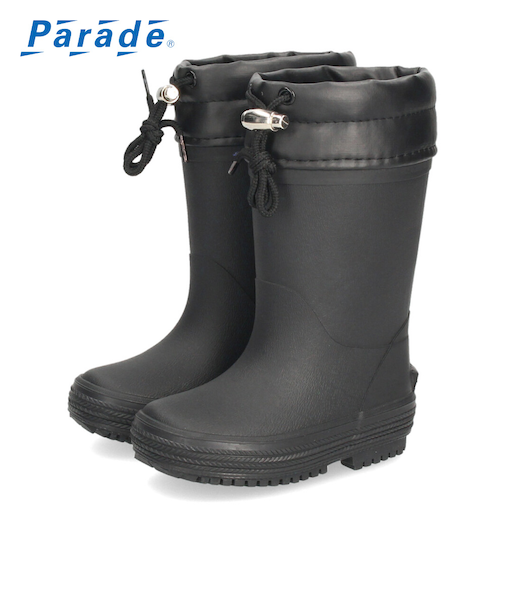 長靴 キッズ 男の子 女の子 レインブーツ 雨 雪 ロング丈 防寒 保温 防滑 柔らかい スノーブーツ 滑りにくい ブラック 黒 通園 通学 Parade パレード 56602