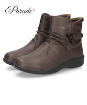 ショートブーツ レディース ブーツ 防水 防寒 幅広 4E ゆったり 黒 ブラック 晴雨兼用 履きやすい 柔らかい ローヒール Parade パレード 52907