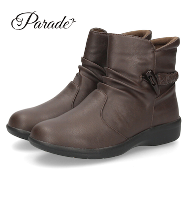 ショートブーツ レディース ブーツ 防水 防寒 幅広 4E ゆったり 黒 ブラック 晴雨兼用 履きやすい 柔らかい ローヒール Parade パレード 52907