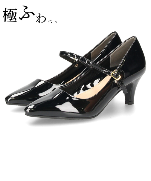 パンプス 結婚式 太ヒール ワンストラップ 痛くない 柔らかい 二次会 パーティ ビジネス 仕事 6cmヒール 19035 極ふわっ Parede レディース