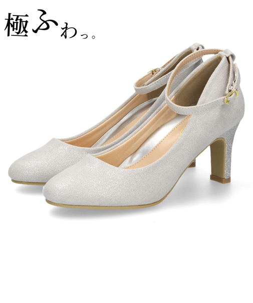 結婚式 パンプス 靴 アンクルストラップ 7センチヒール 二次会 パーティ 痛くない ラメ サテン レース ハイヒール 18160 極ふわっ Parade