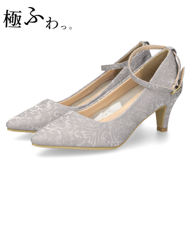 パンプス 結婚式 ストラップ 痛くない ウエディング 二次会 太ヒール 6cmヒール レース アンクルストラップ 19038 極ふわっ Parade