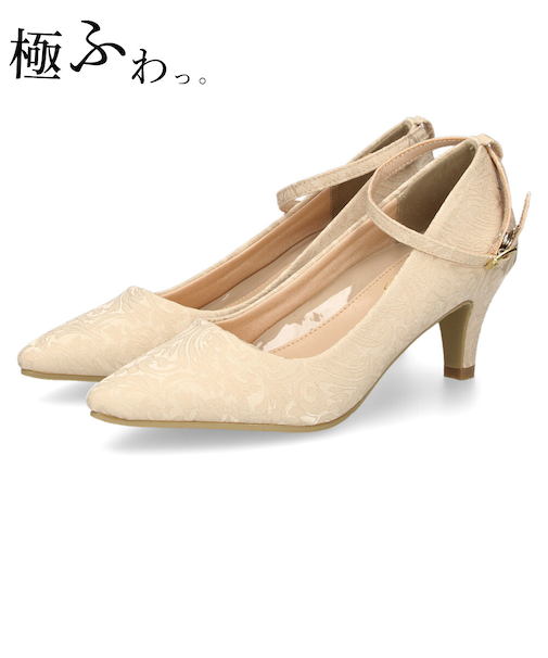 パンプス 結婚式 ストラップ 痛くない ウエディング 二次会 太ヒール 6cmヒール レース アンクルストラップ 19038 極ふわっ Parade
