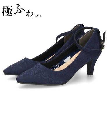 パンプス 結婚式 ストラップ 痛くない ウエディング 二次会 太ヒール 6cmヒール レース アンクルストラップ 19038 極ふわっ Parade