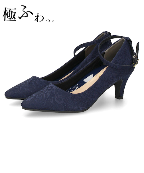 パンプス 結婚式 ストラップ 痛くない ウエディング 二次会 太ヒール 6cmヒール レース アンクルストラップ 19038 極ふわっ Parade