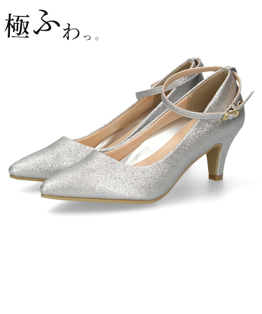 パンプス 結婚式 ストラップ 痛くない ウエディング 二次会 太ヒール 6cmヒール レース アンクルストラップ 19038 極ふわっ Parade